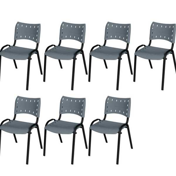 Cadeira Iso Base Preto Escola, Escritório Cinza Kit 7 Un