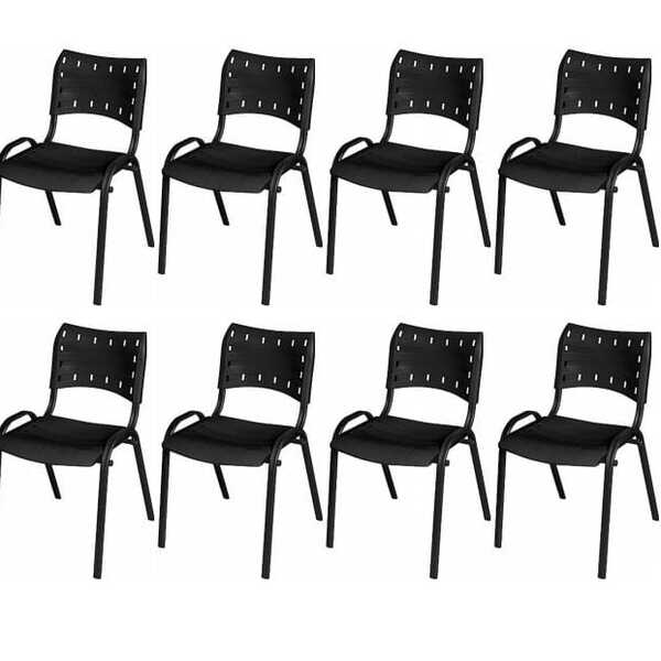 Cadeira Iso Base Preto Escola, Escritório Preto - Kit 12 Un