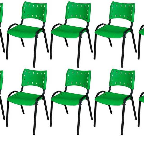 Cadeira Iso Base Preto Escola, Escritório Verde- Kit 10 Un