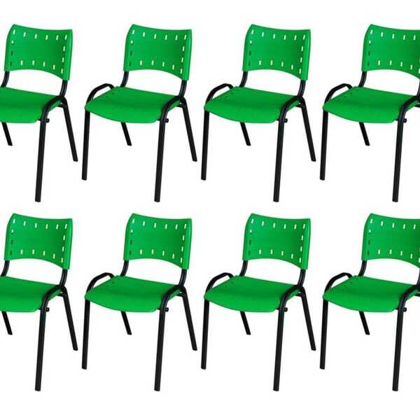 Cadeira Iso Base Preto Escola, Escritório Verde Kit 8 Un