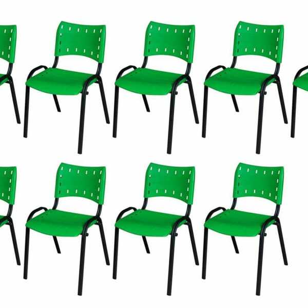 Cadeira Iso Base Preto Escola, Escritório Verde Kit 9 Un