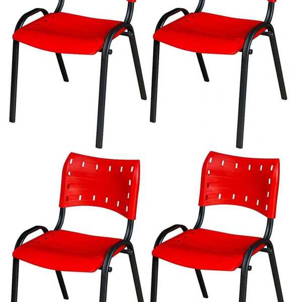 Cadeira Iso Base Preto Escola, Escritório Vermelho  Kit 4 Un