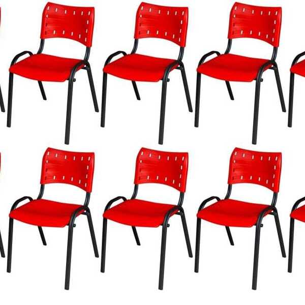Cadeira Iso Base Preto Escola, Escritório Vermelho Kit 10 Un