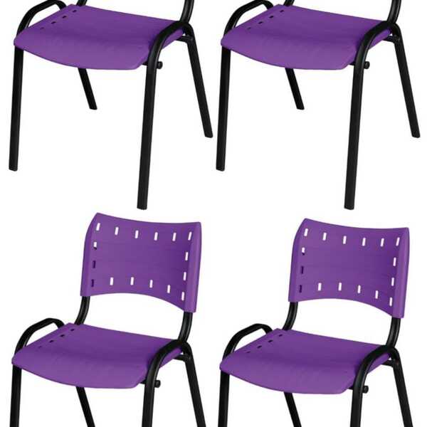 Cadeira Iso Base Preto Escola, Escritório Violeta - Kit 4 Un