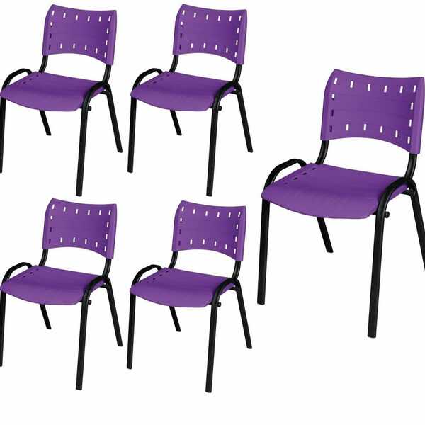 Cadeira Iso Base Preto Escola, Escritório Violeta Kit 5 Un