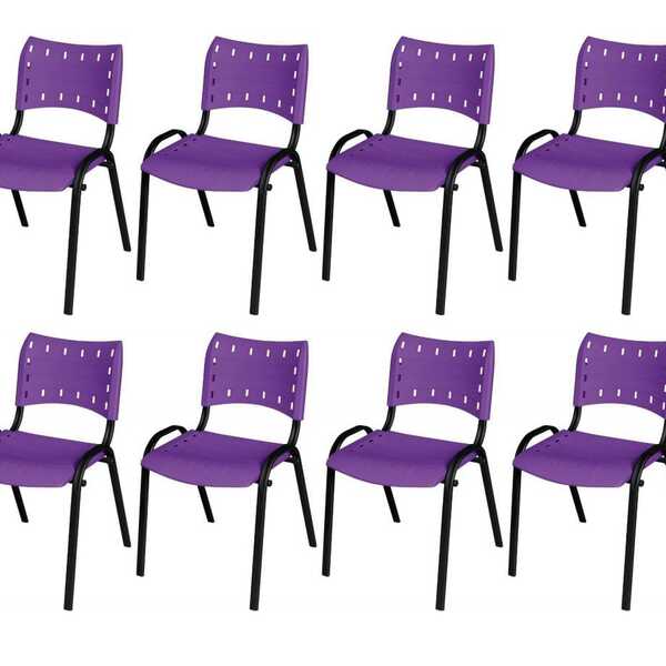 Cadeira Iso Base Preto Escola, Escritório Violeta Kit 8 Un
