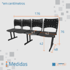 Cadeira Iso Pp Rp Longarina 4 Lugares Color - Vermelho