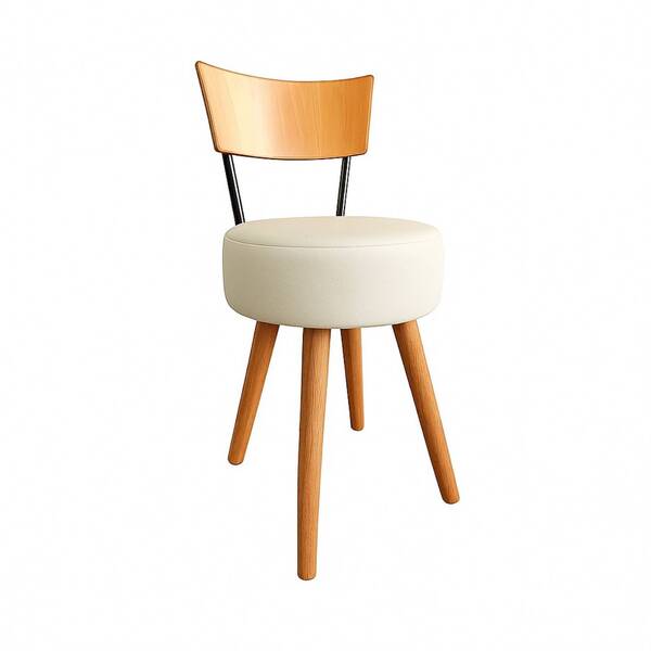 Cadeira Jantar Cozinha Estofada Off-white Com Encosto Madeira