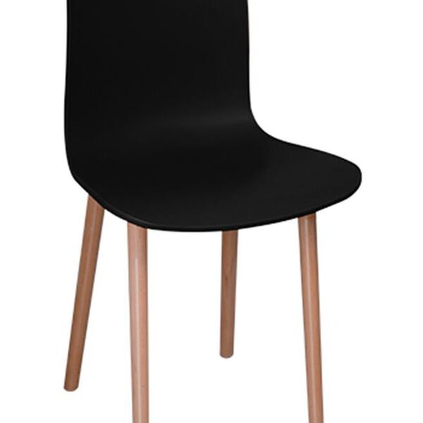 Cadeira L Em Polipropileno Base Madeira Alta - Preta