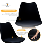 Cadeira Leda Saarinen Design Preta Base Madeira Para Sala Coz