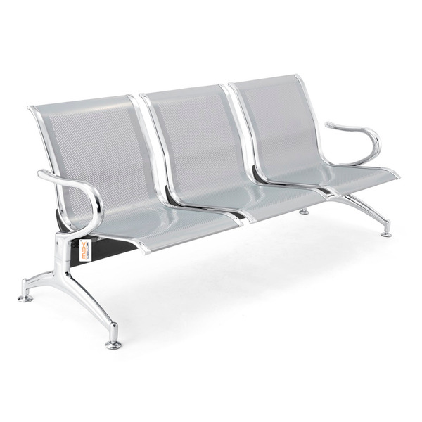 Cadeira Longarina 3 Lugares Cromada Sem Estofado