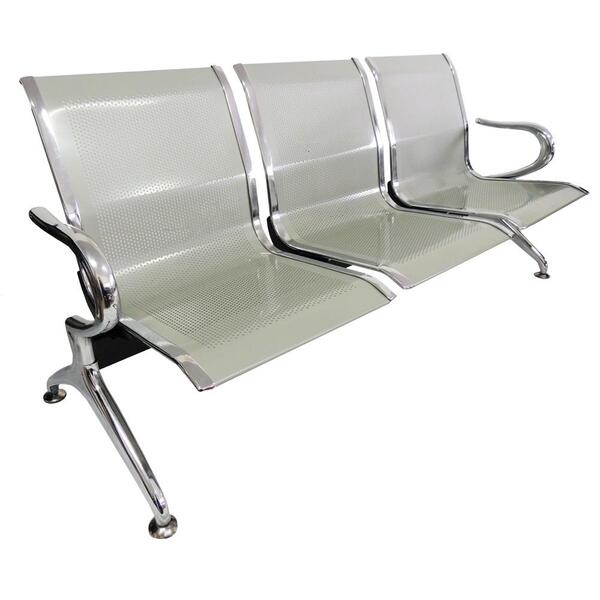 Cadeira Longarina Aeroporto Cromada 3 Lugares