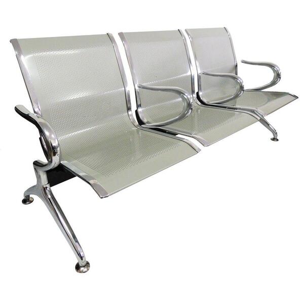 Cadeira Longarina Aeroporto Cromada 3 Lugares Com Braços