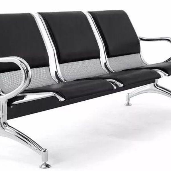 Cadeira Longarina Aeroporto Cromada Com Estofamento 3 Lugares