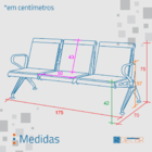 Cadeira Longarina Bob 3 Assentos - Preto