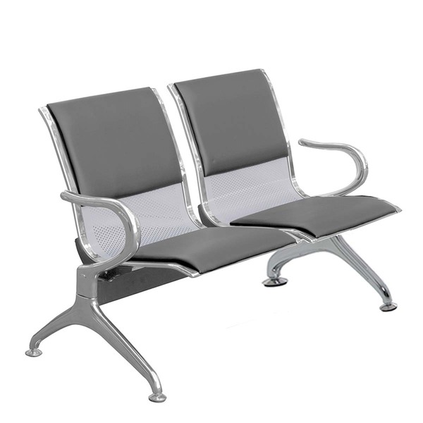 Cadeira Longarina Cromada 2 Lugares Com Estofado - Cinza