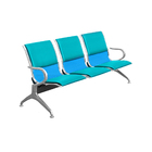 Cadeira Longarina Cromada 3 Lugares Com Estofado Azul Tiffany