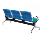 Cadeira Longarina Cromada 3 Lugares Com Estofado Azul Tiffany