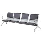 Cadeira Longarina Cromada 4 Lugares Com Estofado Preta