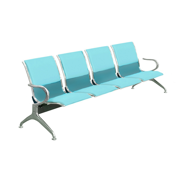 Cadeira Longarina Cromada 4 Lugares Com Estofado Verde Água