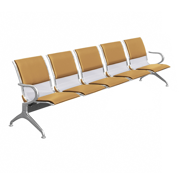 Cadeira Longarina Cromada 5 Lugares Com Estofado - Bege