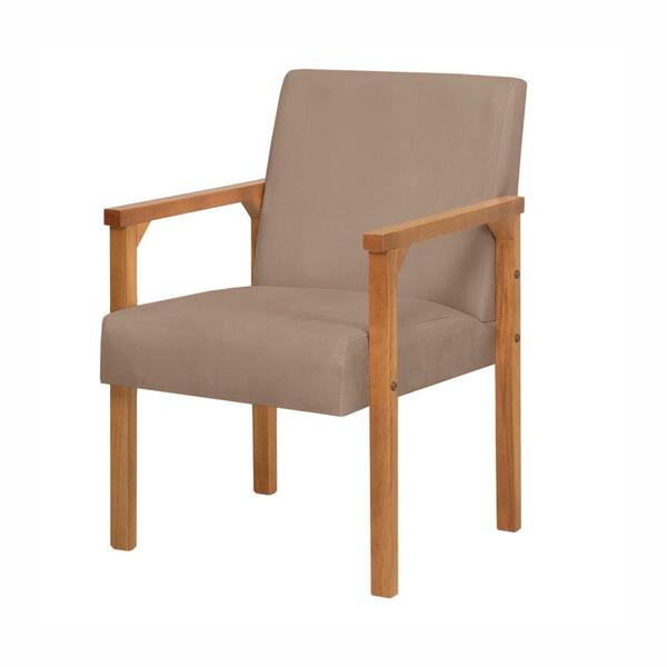 Cadeira Milão Com Tecido Suede Cappuccino E Braço Em Madeira