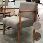 Cadeira Milão Com Tecido Suede Cappuccino E Braço Em Madeira