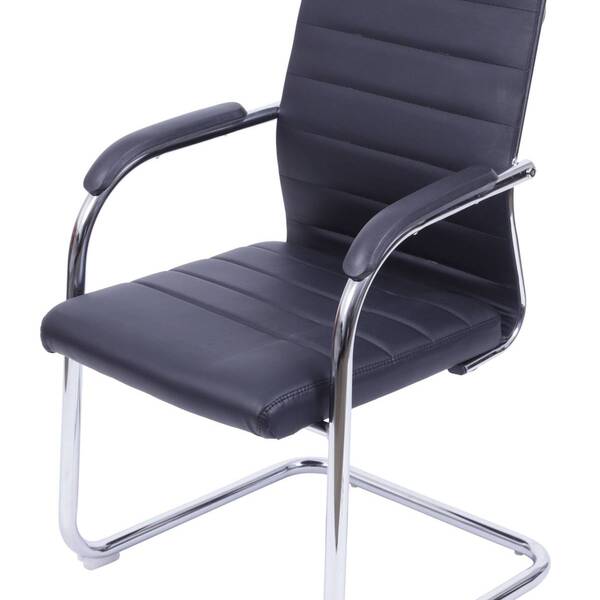 Cadeira Office Light Fixa Courino Preto Com Base Cromada - 55