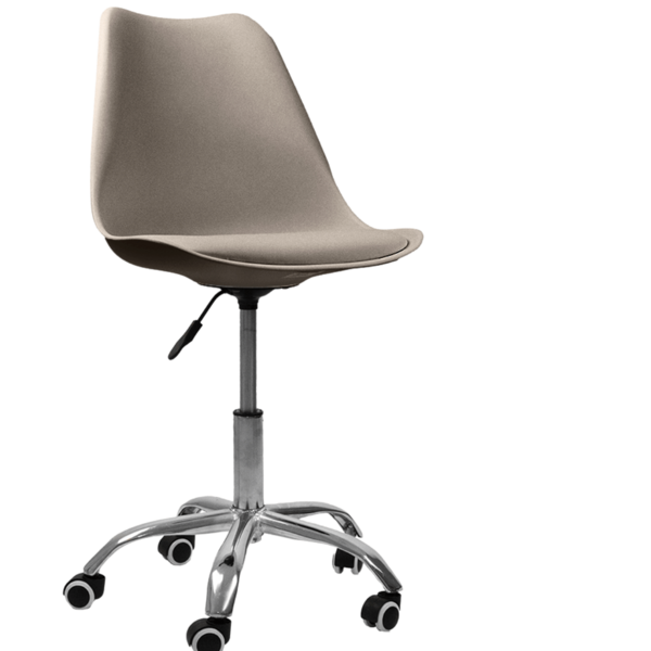 Cadeira Office Oficial Cromada Rodízio Giratór Saarinen Bege