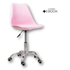 Cadeira Office Oficial Cromada Rodízio Giratór Saarinen Rosa