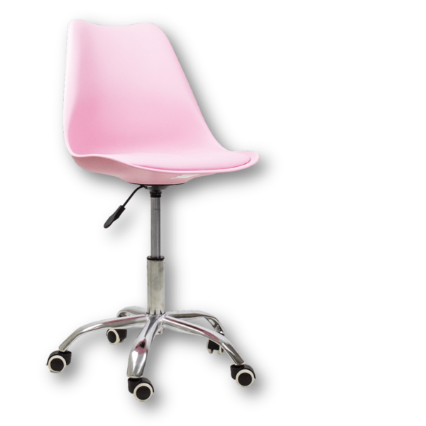 Cadeira Office Oficial Cromada Rodízio Giratór Saarinen Rosa