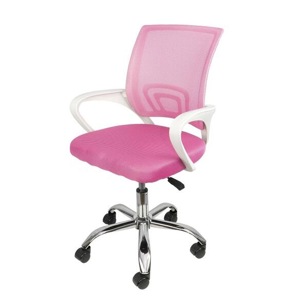 Cadeira Office Tok Baixa Rosa Com Base Rodízio
