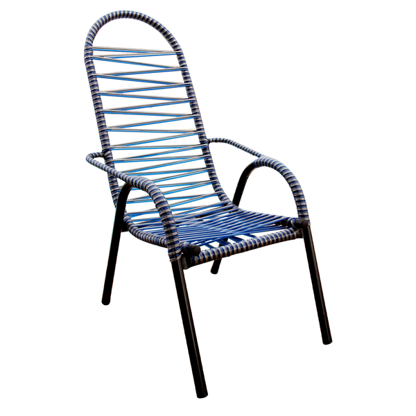 Cadeira Para Area Externa Luxo Adulta Azul E Prata Fio Duplo