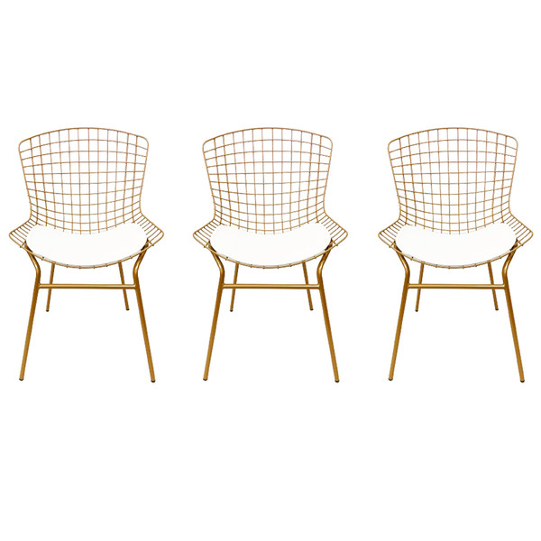 Cadeira Para Cozinha Bertoia Cor Dourado Fosco Assento Branco