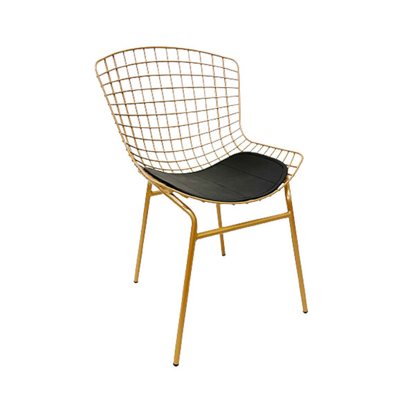 Cadeira Para Cozinha Bertoia Cor Dourado Fosco Assento Preto