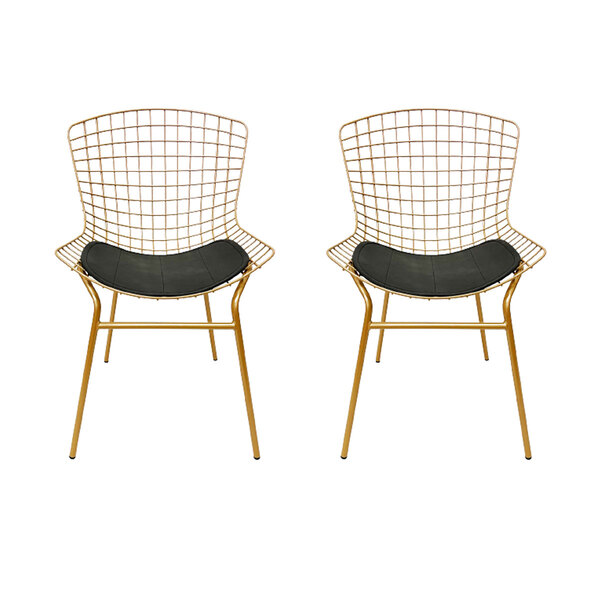 Cadeira Para Cozinha Bertoia Cor Dourado Fosco Assento Preto