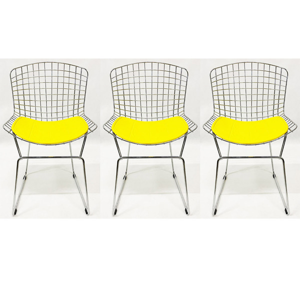 Cadeira Para Cozinha Bertoia Cromada Assento Amarelo Aço Maci