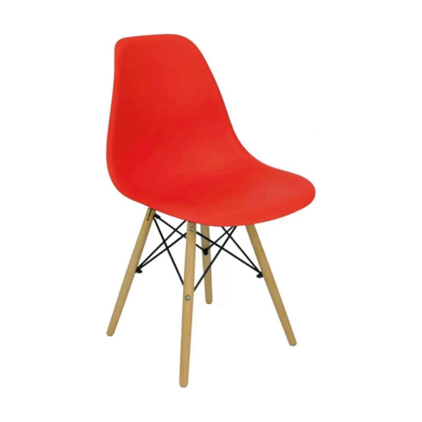 Cadeira Para Sala Decorativa Cor Vermelha Lisa Base Madeira S