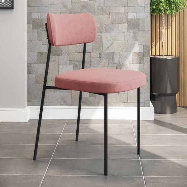 Cadeira Pés Aço Carbono Veludo Móveis Belo Mila Rosa