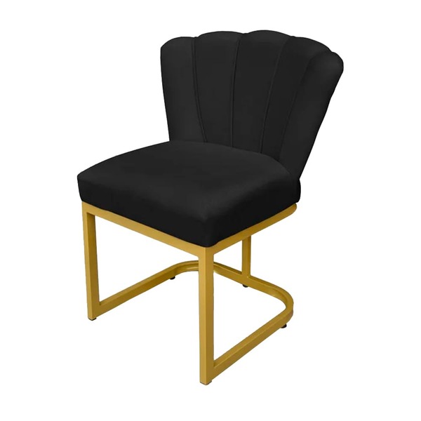 Cadeira Pétala Base Industrial Dourada Veludo Preto - Vallisa