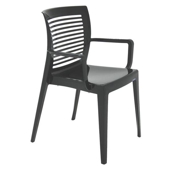 Cadeira Plastica Monobloco Com Bracos Victoria Preta Encosto