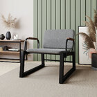 Cadeira Poltrona Em Aço Até 100 Kg Po02 Preto/pu Linho Cinza/