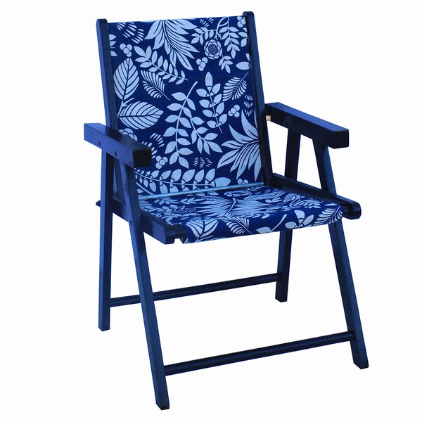 Cadeira Praia Dobrável Em Madeira Black-folhas Brancas