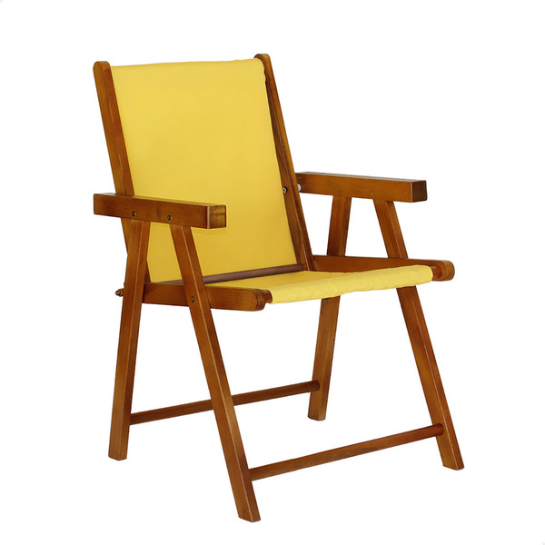 Cadeira Praia Em Madeira Maciça Envernizada Mel Com Tecido -