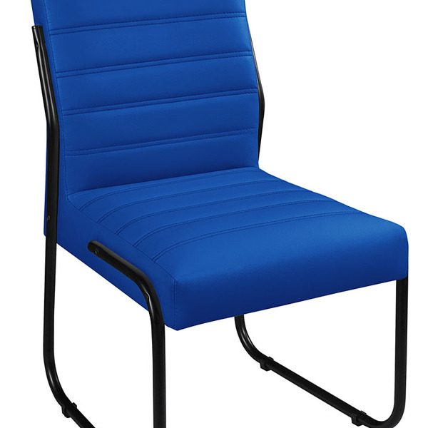 Cadeira Recepção Escritorio Estofada Em Couro Sintetico Azul-