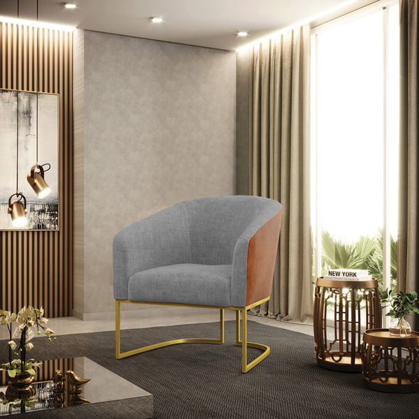 Cadeira Sala De Jantar Base Industrial Dourada Stella Noz/lin