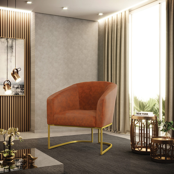 Cadeira Sala De Jantar Base Industrial Dourado Stella Sintéti