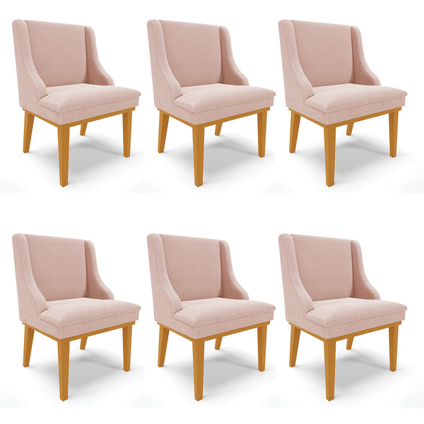 Cadeira Sala De Jantar Base Madeira Castanho Kit 6 Liz Bouclê