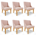 Cadeira Sala De Jantar Base Madeira Castanho Kit 6 Liz Bouclê