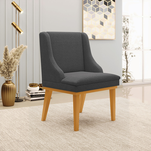 Cadeira Sala De Jantar Base Madeira Castanho Liz Bouclê Grafi